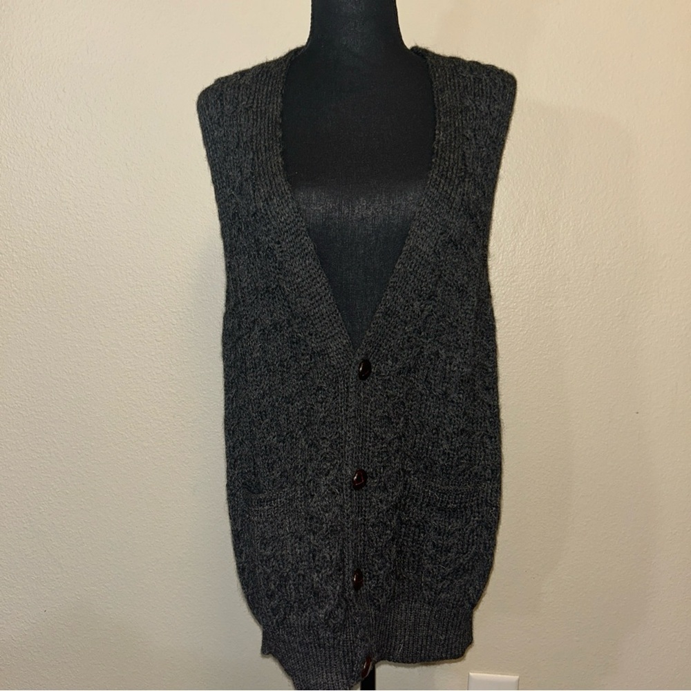 Gray Cardigan Sweater with Textured Knit and Relaxed Carriag Donn Irish Wool
